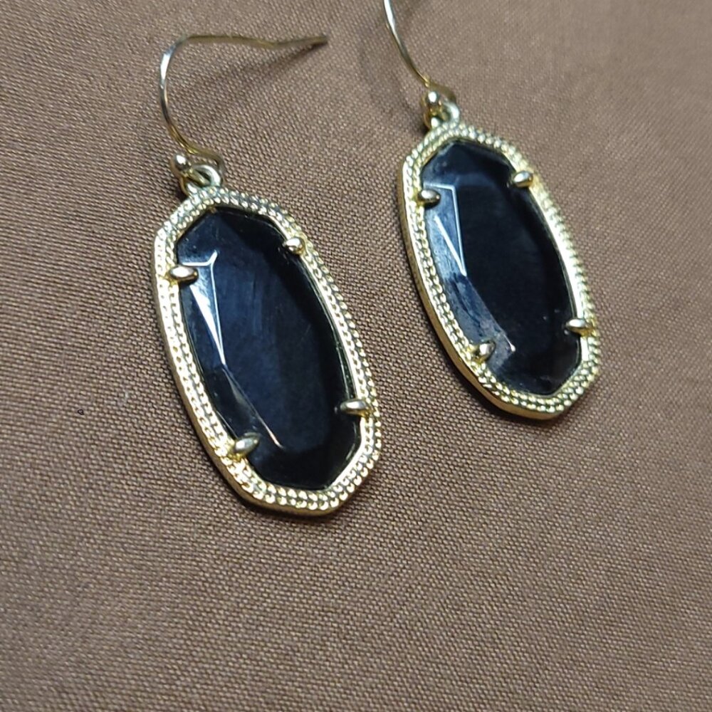 Elle Gold Drop Earrings in Black Opaque Glass